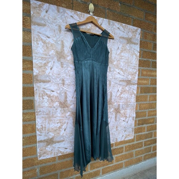 Komarov teal satin mesh dress size small - Picture 2 of 12